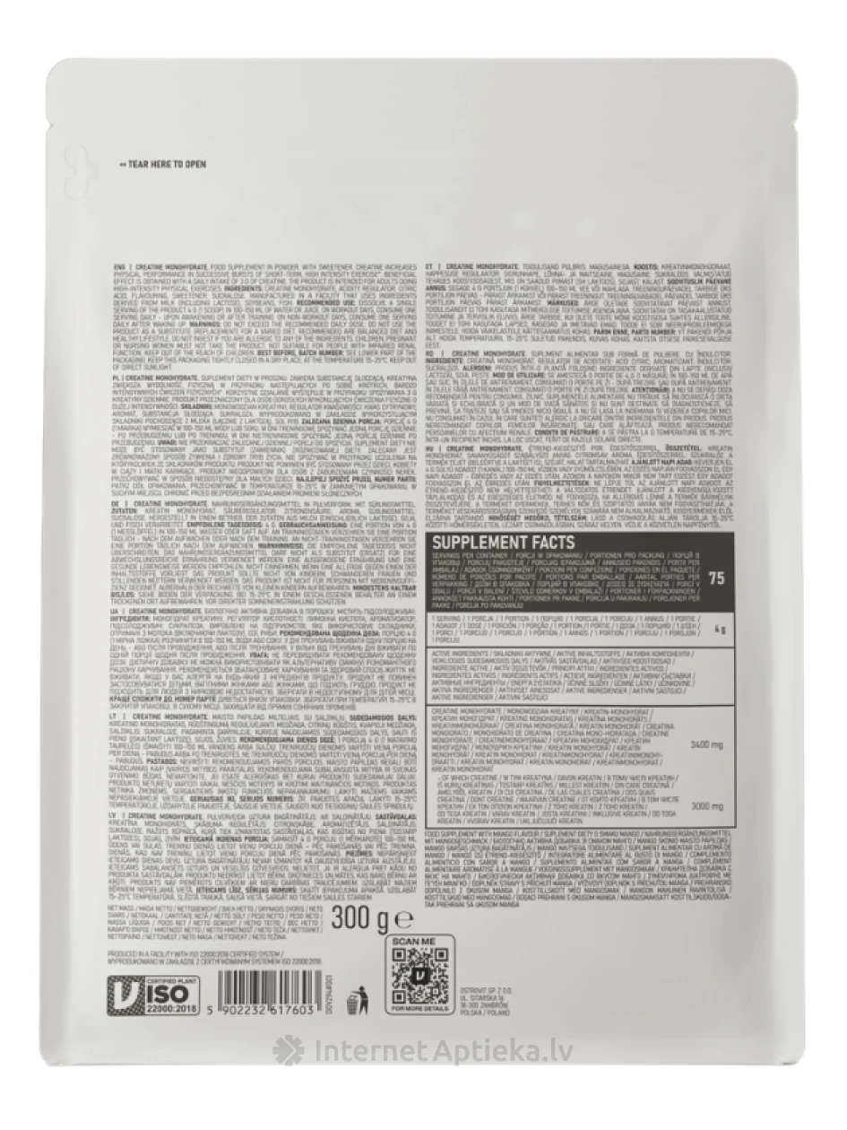OstroVit kreatino monohidratas, mango milteliai, 300 g | internetaptieka.lv