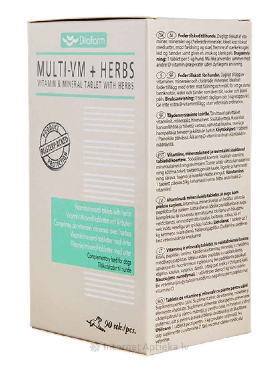 Diafarmi taimsed vitamiinid ja mineraalid koertele, 90 tabletti | internetaptieka.lv