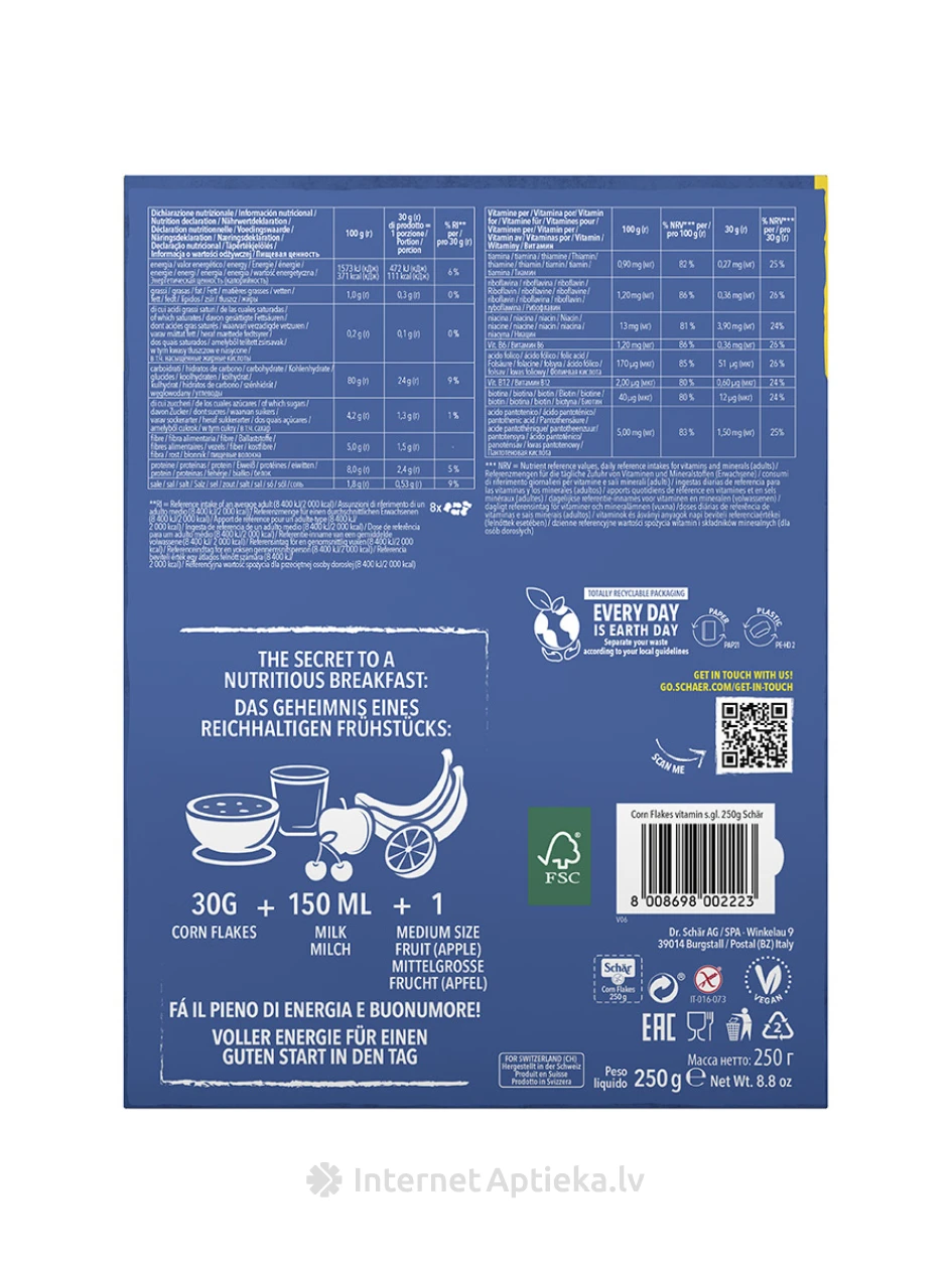 Schär Corn Flakes bezglutēna kukurūzas pārslas, 250 g | internetaptieka.lv