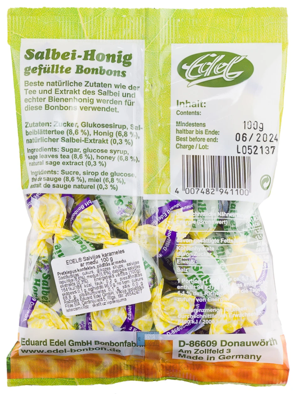 EDEL Salvijas karameles ar medu, 100 g | internetaptieka.lv