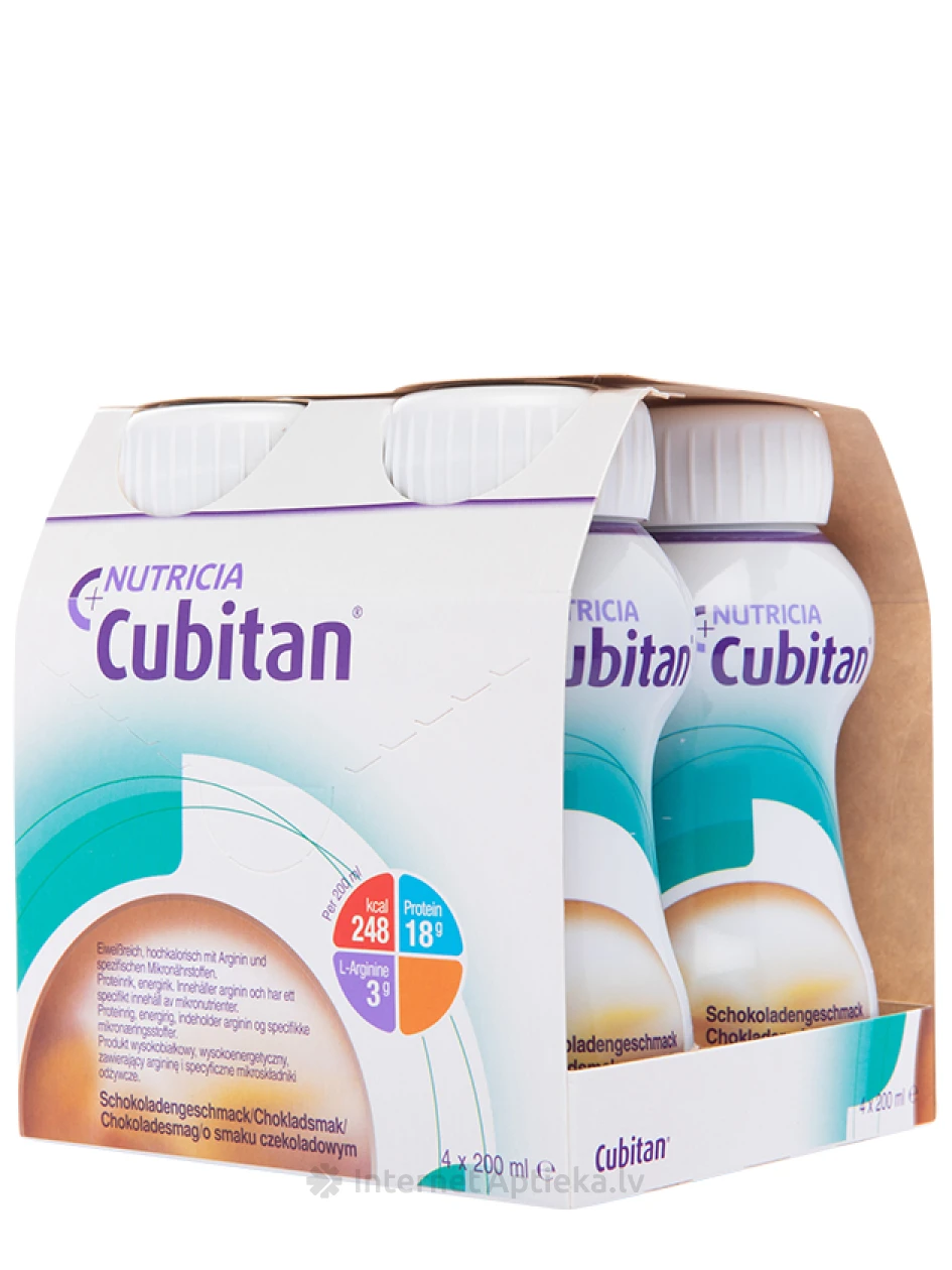Nutricia Cubitan ar šokolādes garšu, 4 x 200 ml | internetaptieka.lv