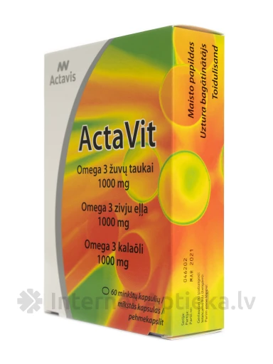 Рыбий жир ActaVit Omega-3 1000, 60 капсул | internetaptieka.lv