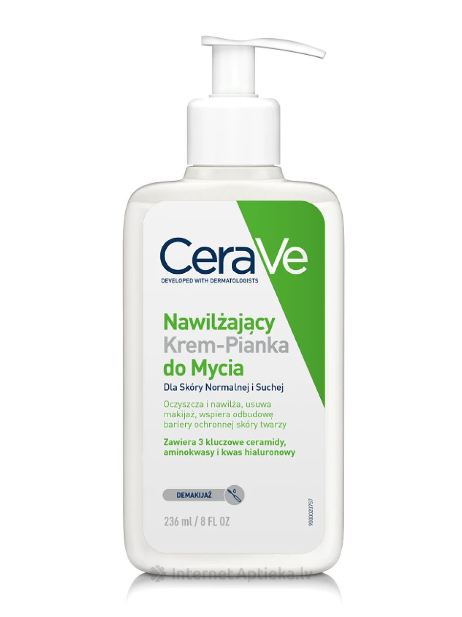 CeraVe Mitrinošas krēmputas ar keramīdiem sejas ādas mazgāšanai, 236 ml | internetaptieka.lv
