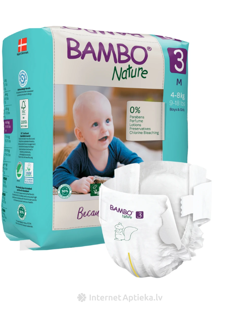 Bambo Nature детские подгузники, M 4-8 кг, 28 шт. | internetaptieka.lv