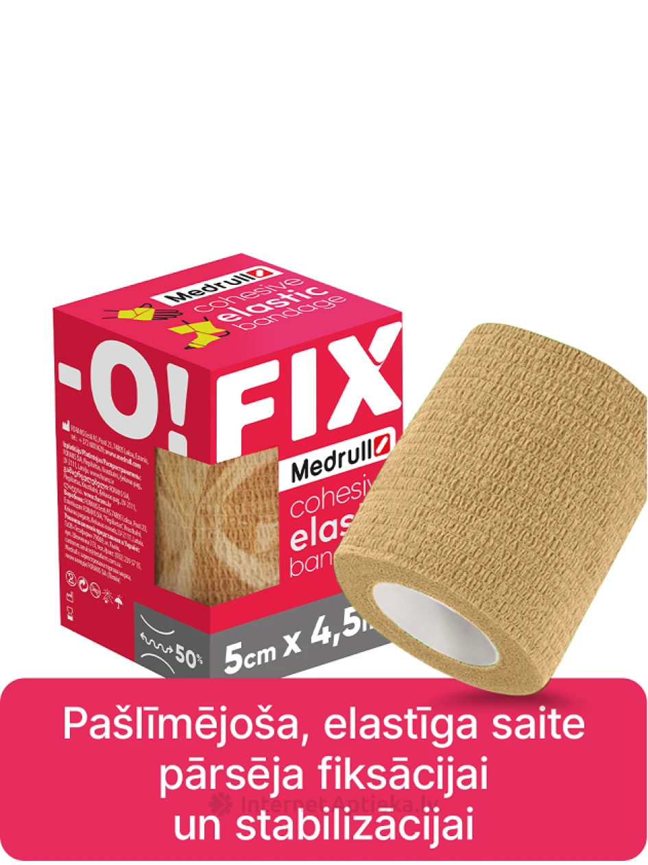 Medrull Fix-O elastinis tvarstis 5 cm x 4,5 m, lipnus, 1 vnt. | internetaptieka.lv