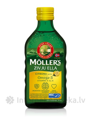Möller′s Omega-3 рыбий жир с лимонным вкусом, 250 мл