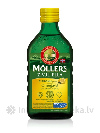 Möller′s Omega-3 рыбий жир с лимонным вкусом, 250 мл