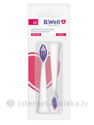 B.WELL MED-870 elektriskās zobu birstes balti uzgaļi, 2 gb. | internetaptieka.lv