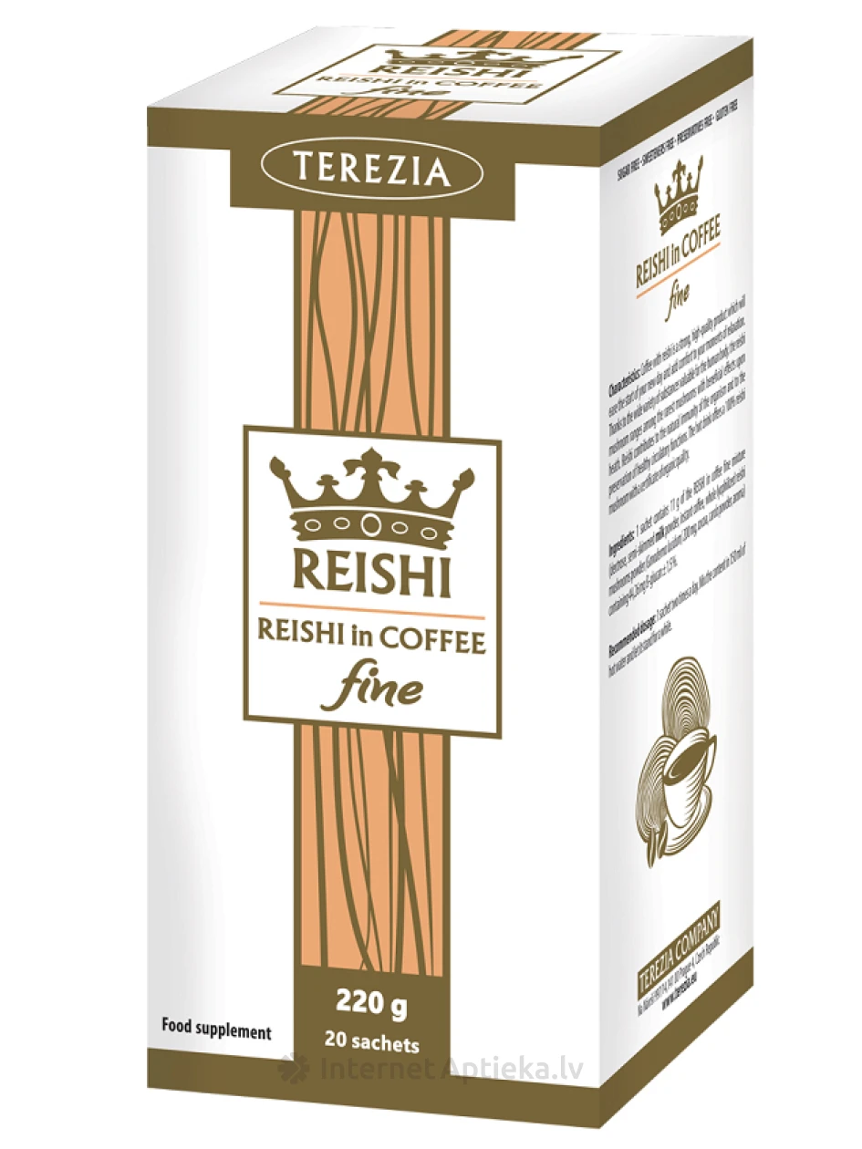 Terezia REISHI in COFFEE Высококачественный растворимый кофе с экстрактом грибов рейши, 20 пакетиков | internetaptieka.lv