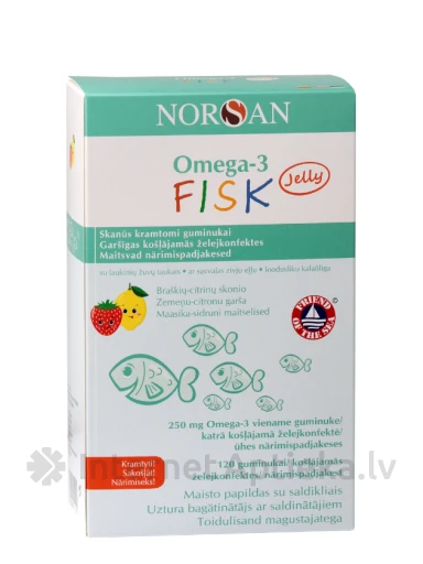 NORSAN OMEGA-3 FISK JELLY maasika ja sidruni maitsega, 120 tarretist kommi | internetaptieka.lv