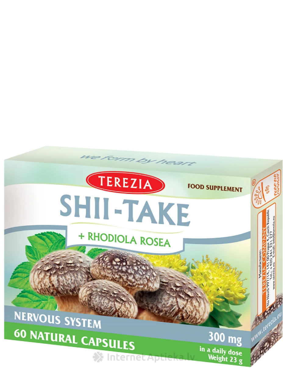 Terezia Šitake sēnes + Rožainā radiola, 60 kapsulas | internetaptieka.lv