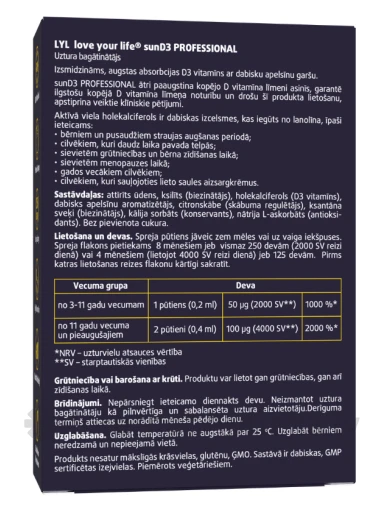 LYL sunD3 PROFESSIONAL 4 000 IU | 2 000 IU, pihusti, 50 ml | internetaptieka.lv