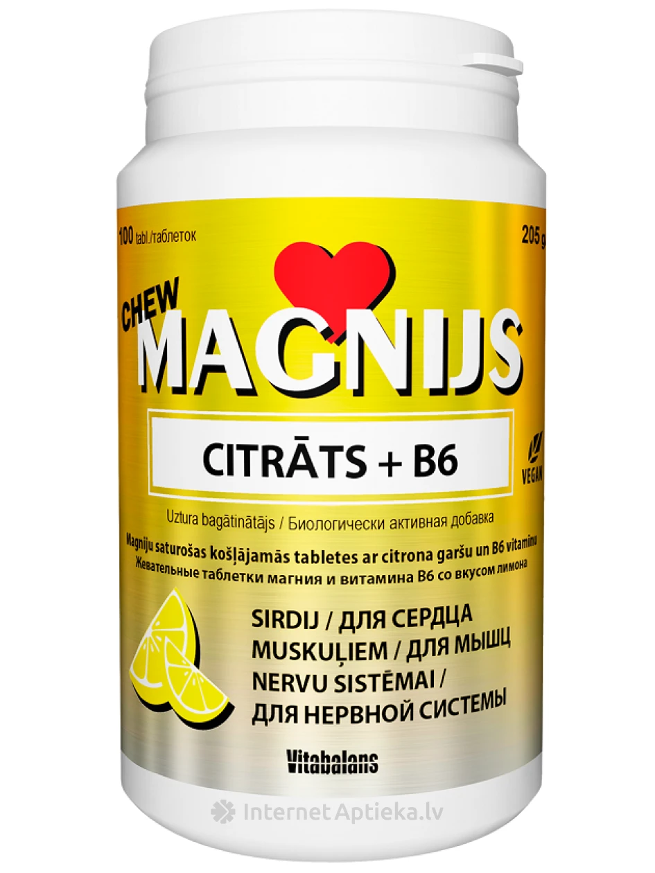 Цитрат магния 375мг + B6, 100 шт. | internetaptieka.lv
