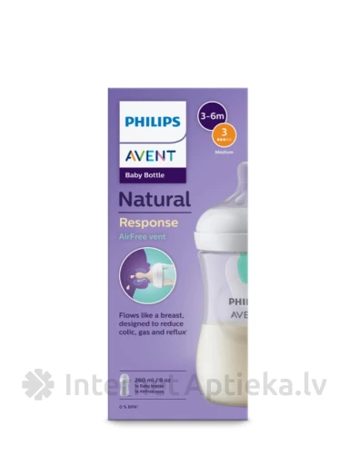 Philips Avent Zīdaiņu pretkoliku pudelīte ar AirFree vārstu 3-6 m+, 260 ml | internetaptieka.lv