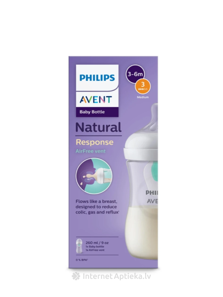 Philips Avent Zīdaiņu pretkoliku pudelīte ar AirFree vārstu 3-6 m+, 260 ml | internetaptieka.lv