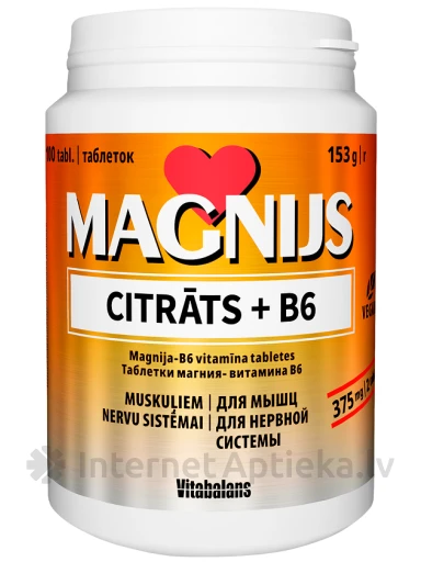 Magnijs Citrāts +B6, 100 tabletes | internetaptieka.lv