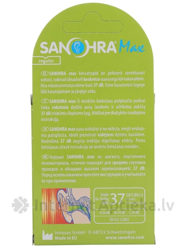 Sanohra Max Adult kõrvatropid, 12 tk. | internetaptieka.lv