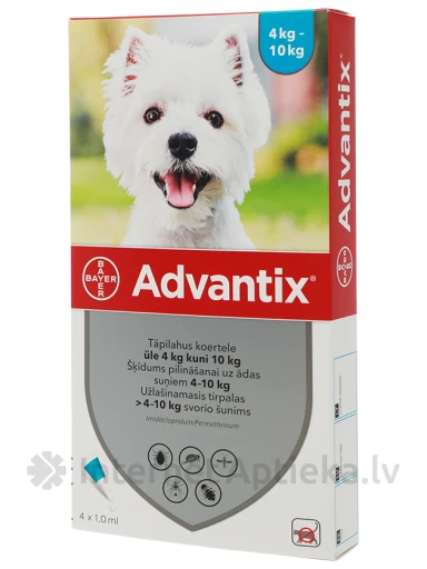 Advantix 100mg lahus 1ml 4-10kg koertele, 4 tk. | internetaptieka.lv