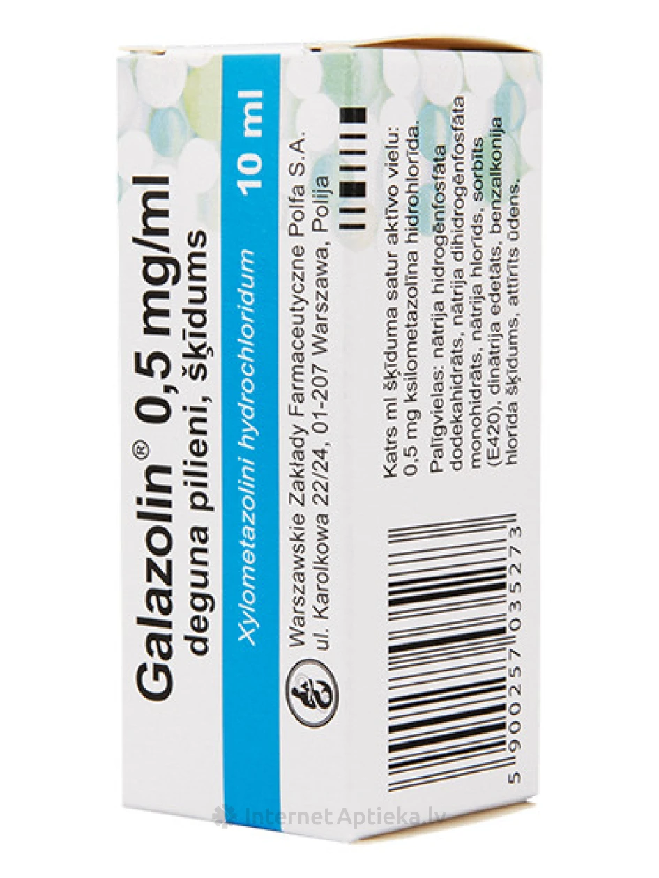 Galazolin капли в нос, раствор 0.5 мг / мл, 10 мл | internetaptieka.lv