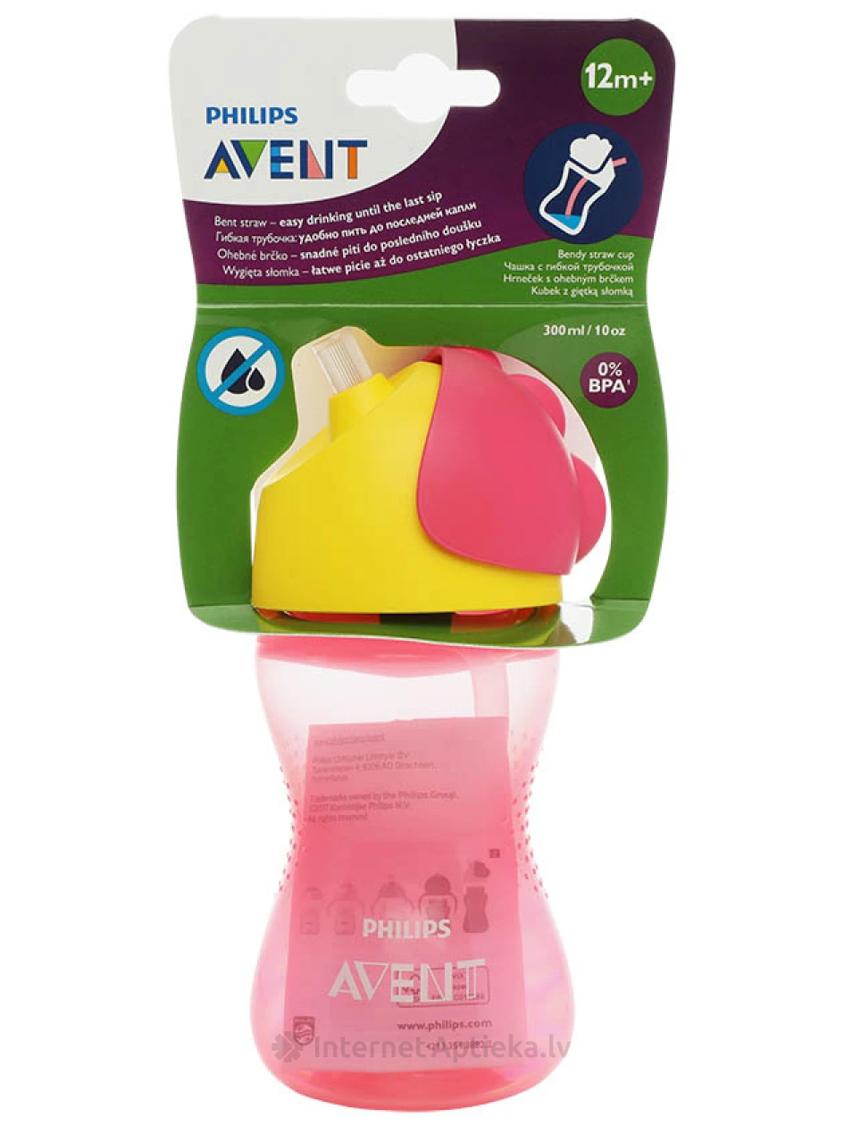 Avent krūzīte ar elastīgu salmiņu rozā, 300 ml | internetaptieka.lv