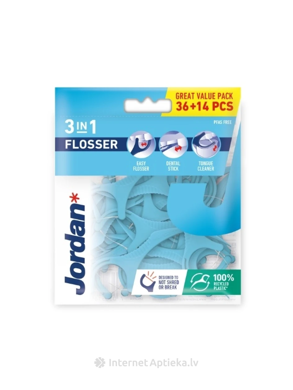JORDAN hoidikuga hambaniit 3-in-1 Flosser, 36+14 tk. | internetaptieka.lv
