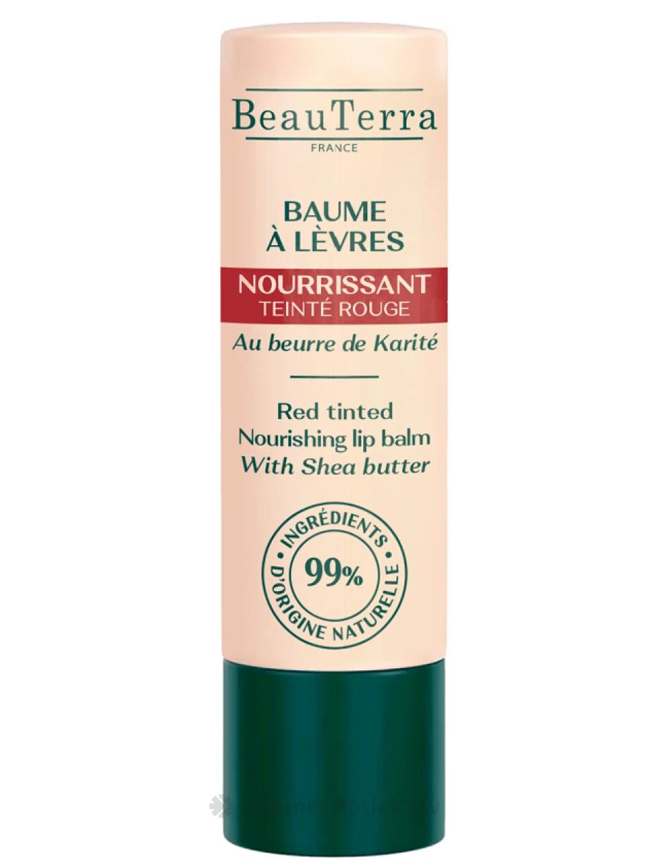 BeauTerra Питательный бальзам для губ с лёгким красным оттенком и маслом ши, 4 г | internetaptieka.lv