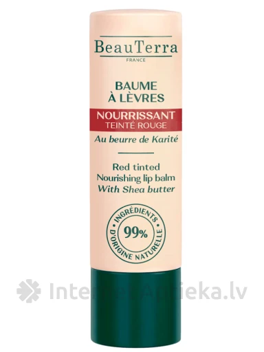BeauTerra Питательный бальзам для губ с лёгким красным оттенком и маслом ши, 4 г | internetaptieka.lv