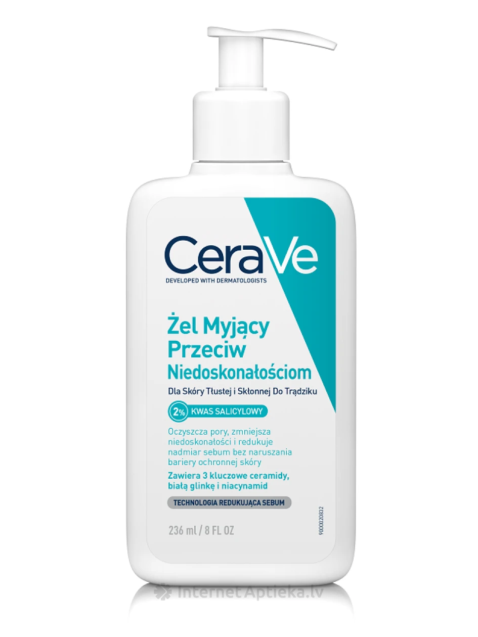 CeraVe гель для умывания лица для жирной кожи склонной к прыщам, 236 мл | internetaptieka.lv