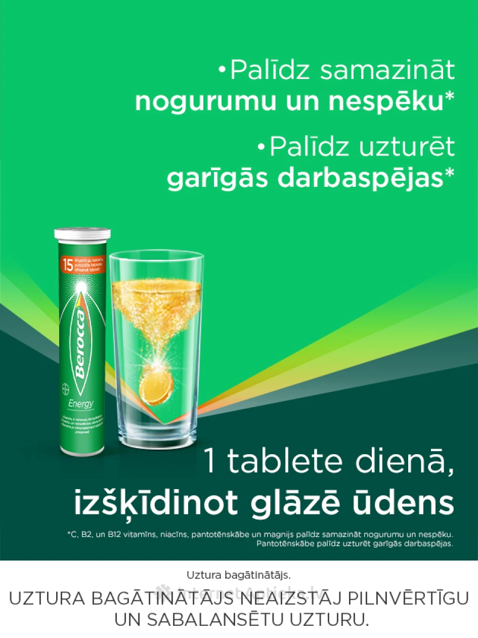 Berocca Energy шипучие таблетки, 15 шт. | internetaptieka.lv