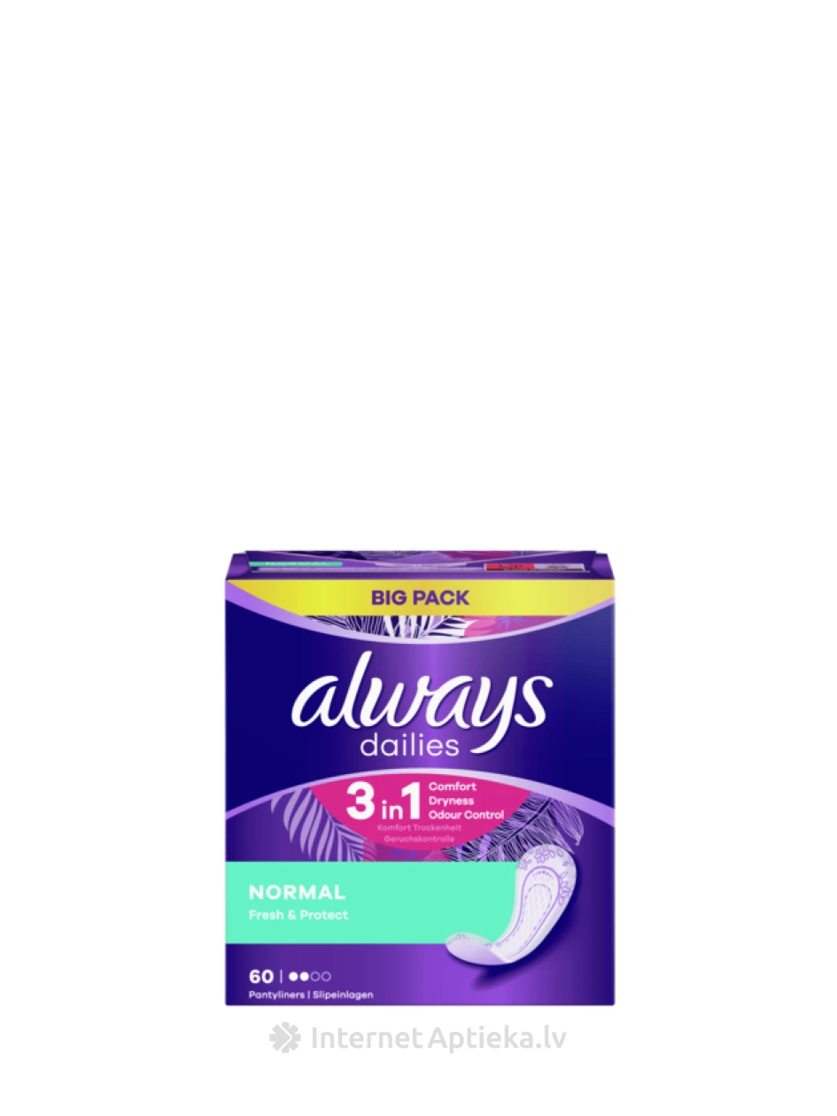 Always Fresh & Protect Normal biksīšu ieliktnīši ikdienai, 60 gb. | internetaptieka.lv