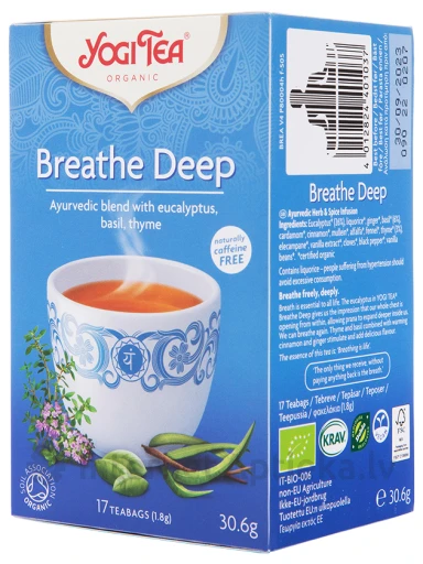 Чай Yogi Breathe deep Atem tee, 17 пакетиков | internetaptieka.lv