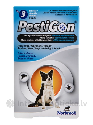 Pestigoni lahus kirpude ja puukide vastu koertele 10-20 kg, 3 tk. | internetaptieka.lv