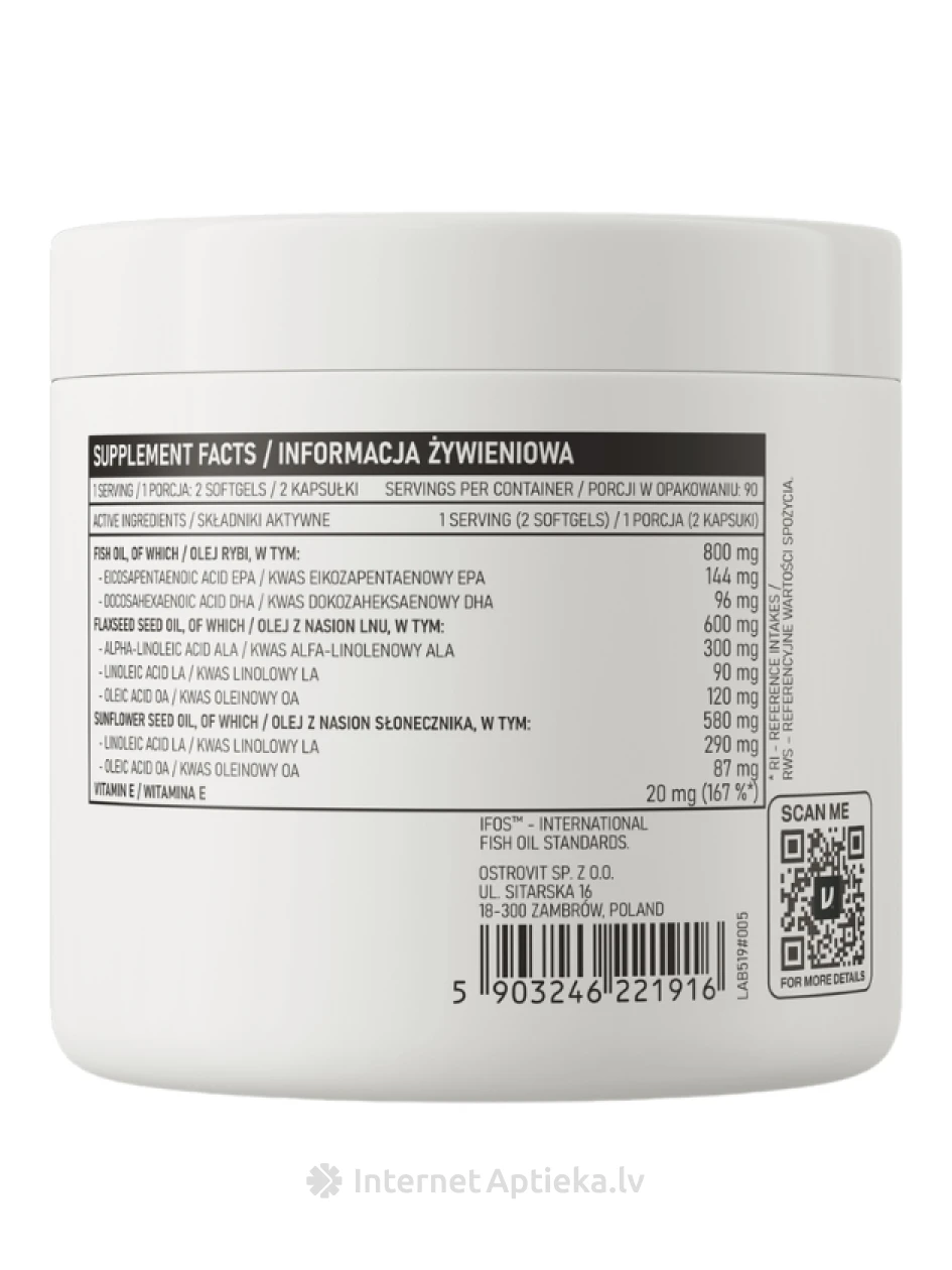 OstroVit Omega 3-6-9 в капсулах, 180 шт. | internetaptieka.lv