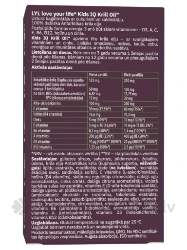 LYL KIDS IQ Krill Oil™️, 30 košļājamas pastilas ar augļu garšu | internetaptieka.lv