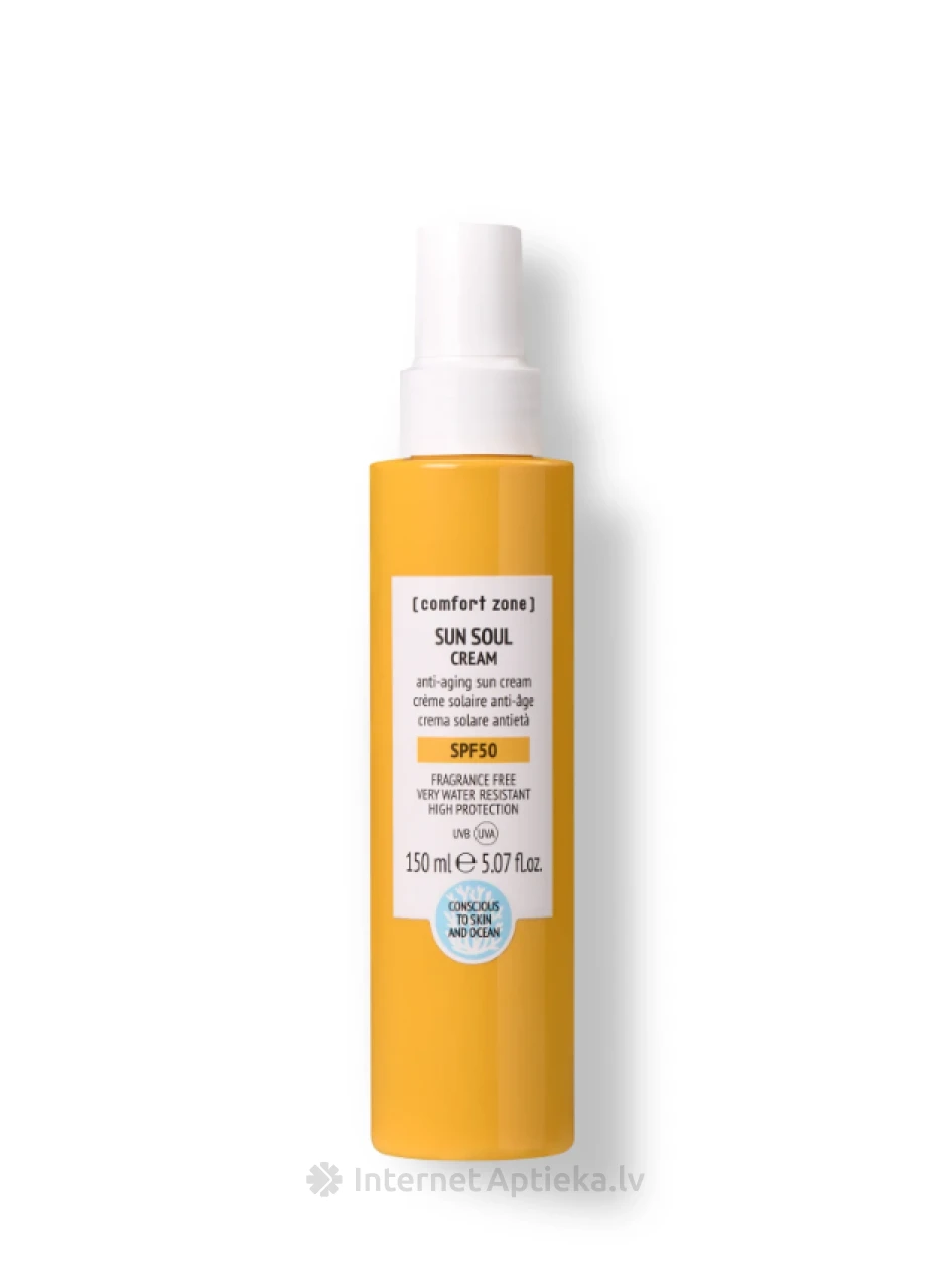 COMFORT ZONE SUN SOUL Ūdensnoturīgs saules aizsardzības krēms sejai un ķermenim SPF50, 150 ml | internetaptieka.lv