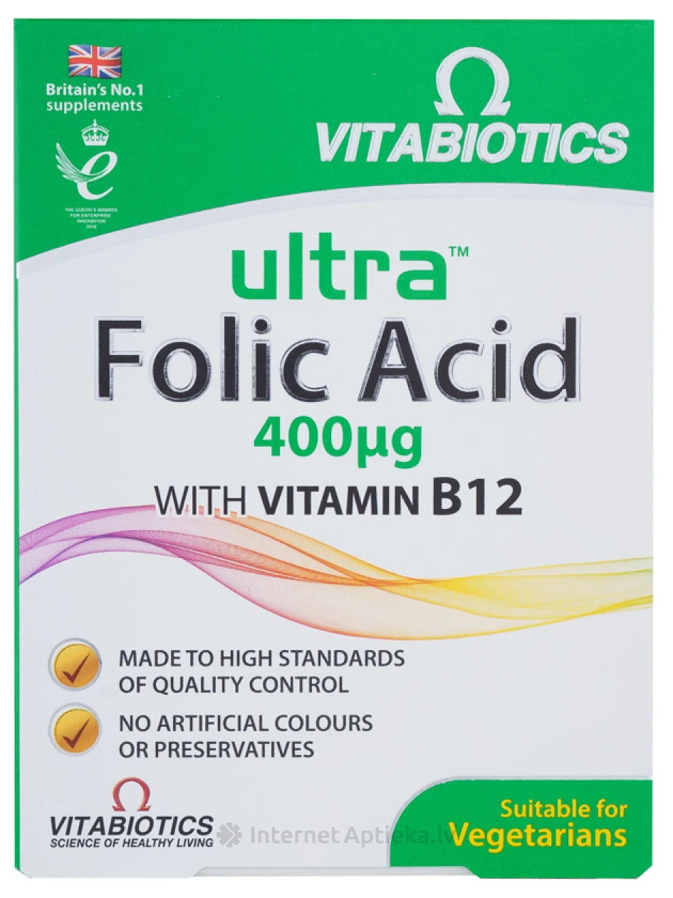 Ultra Folic acid 132mg + B12, 60 таблеток | internetaptieka.lv