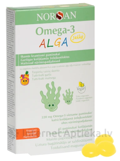 NORSAN OMEGA-3 ALGA JELLY ar ar Tutti-frutti garšu, 45 želejkonfektes | internetaptieka.lv
