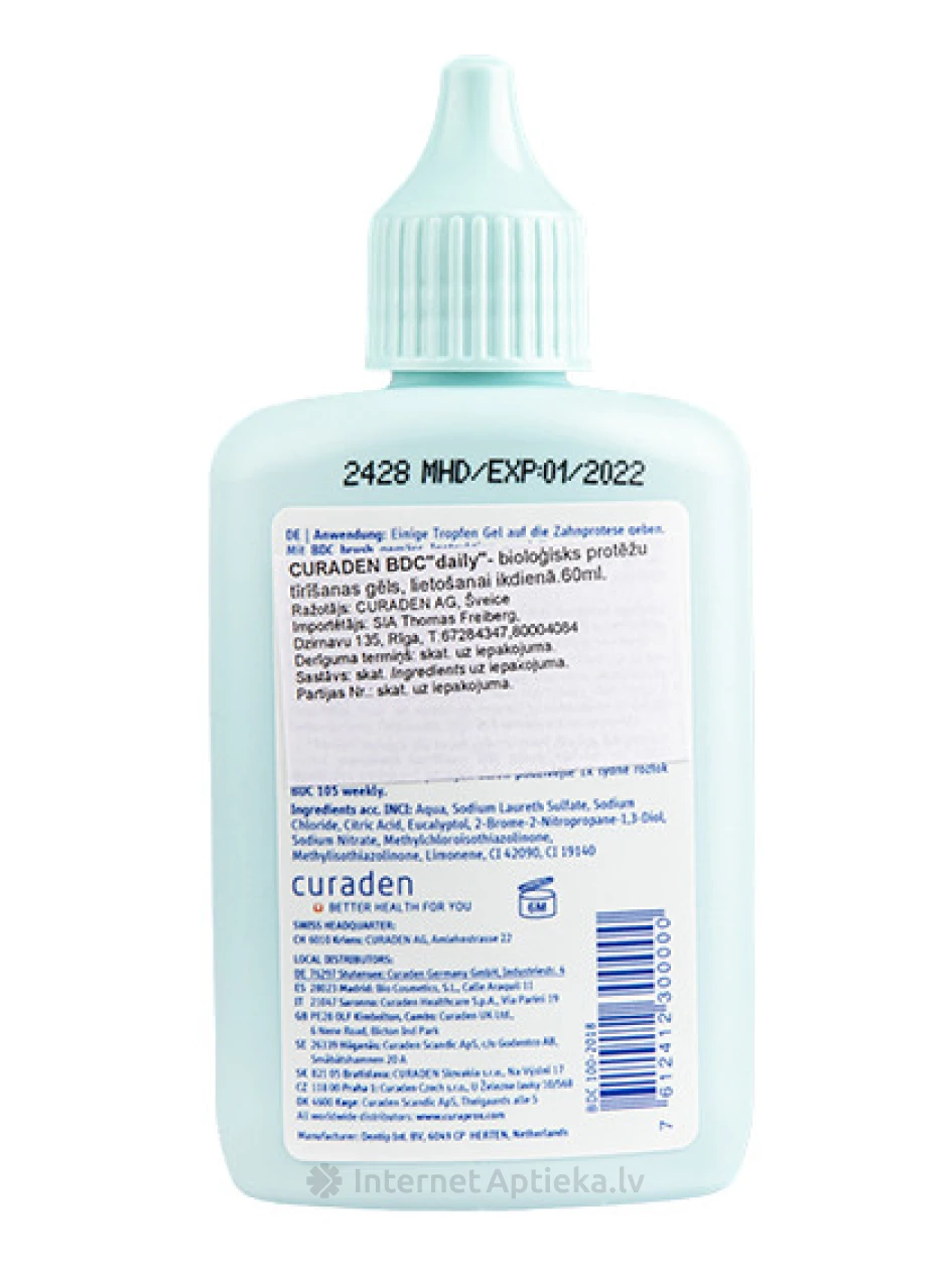 Curaprox CURADEN BDC Daily bioloogiline proteeside puhastusgeel igapäevaseks kasutamiseks, 60 ml | internetaptieka.lv