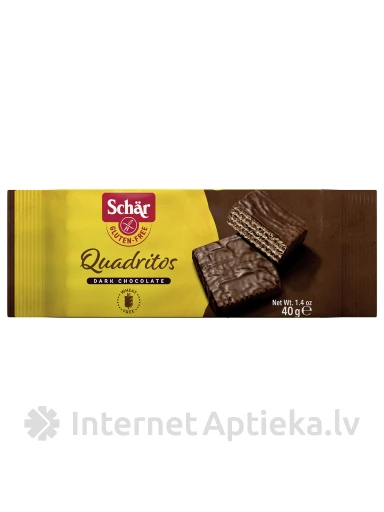 Schär Quadritos bezglutēna vafeļu batoniņš ar kakao melnās šokolādes glazūrā, 40 g (2x20 g) | internetaptieka.lv