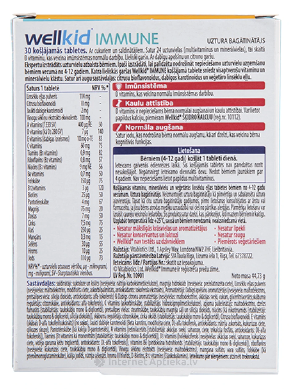 Vitabiotics Wellkid Immune vanuses 4-12 aastat, 30 tk. | internetaptieka.lv