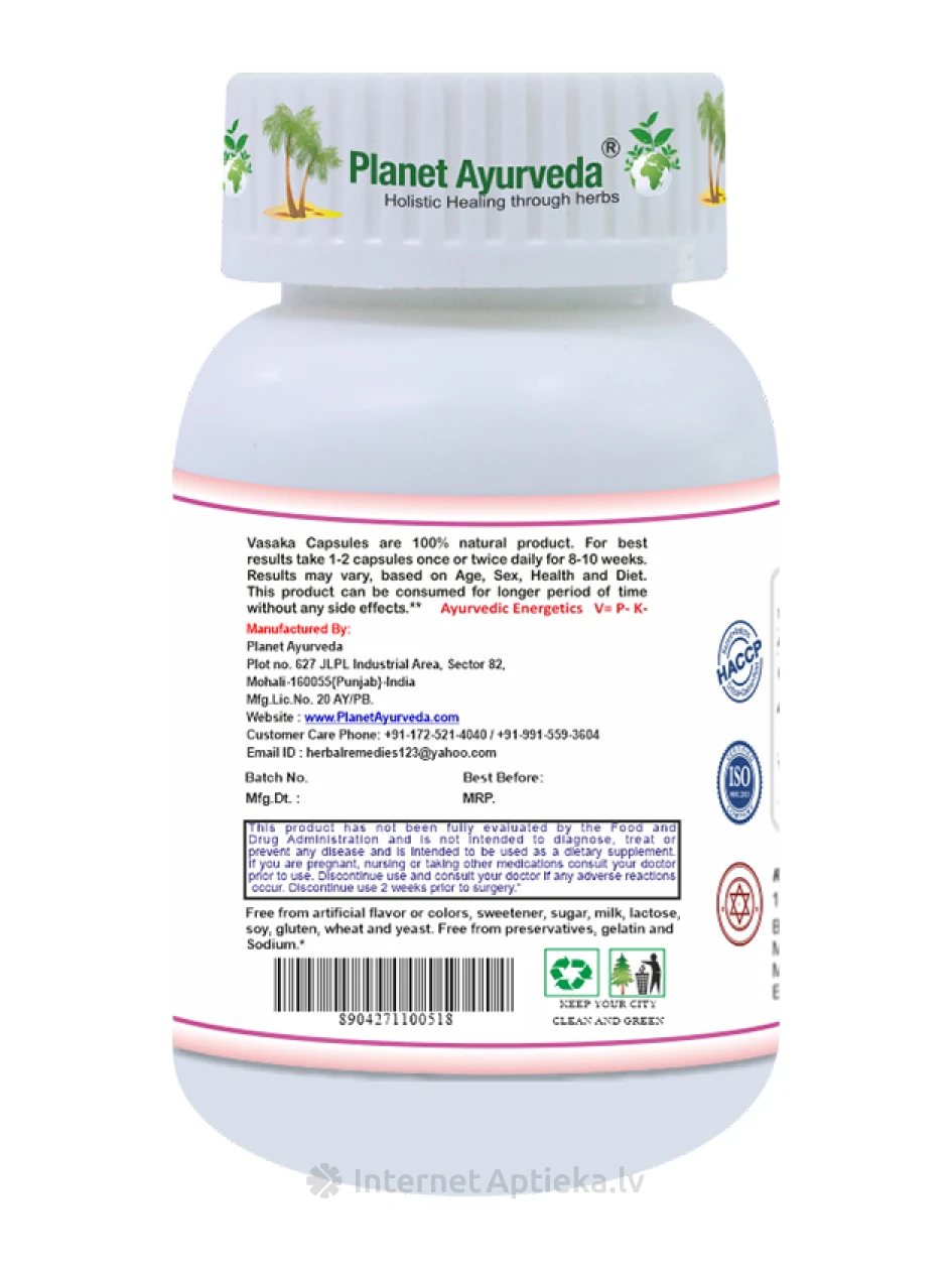 Planet Ayurveda® Vasaka, 60 kapsulas | internetaptieka.lv