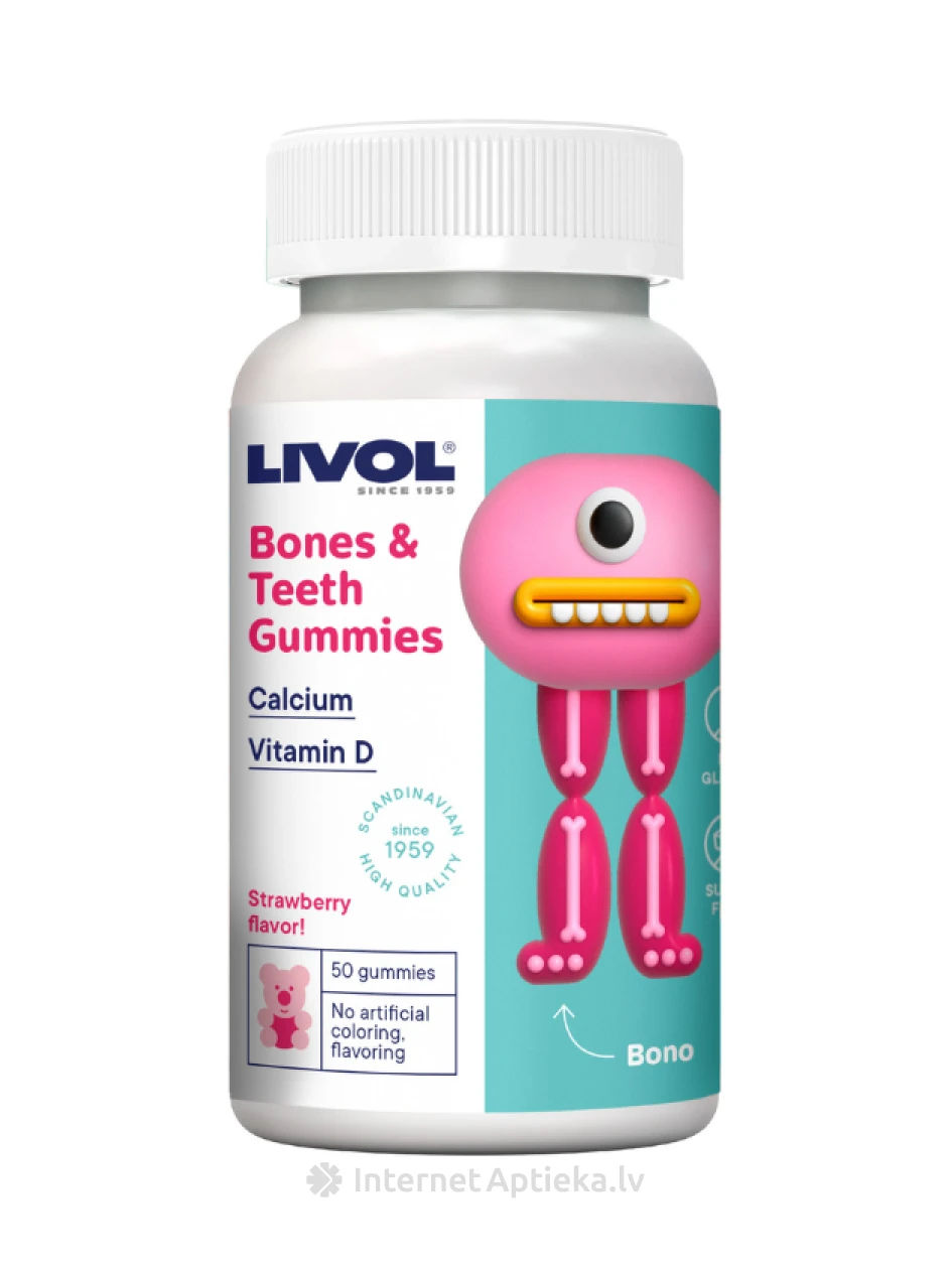 LIVOL Bones & Teeth жевательные пастилки, 50 шт | internetaptieka.lv