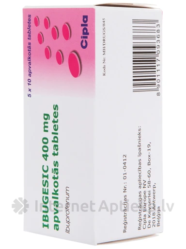Ibugesic 400 mg, 50 apvalkotās tabletes | internetaptieka.lv