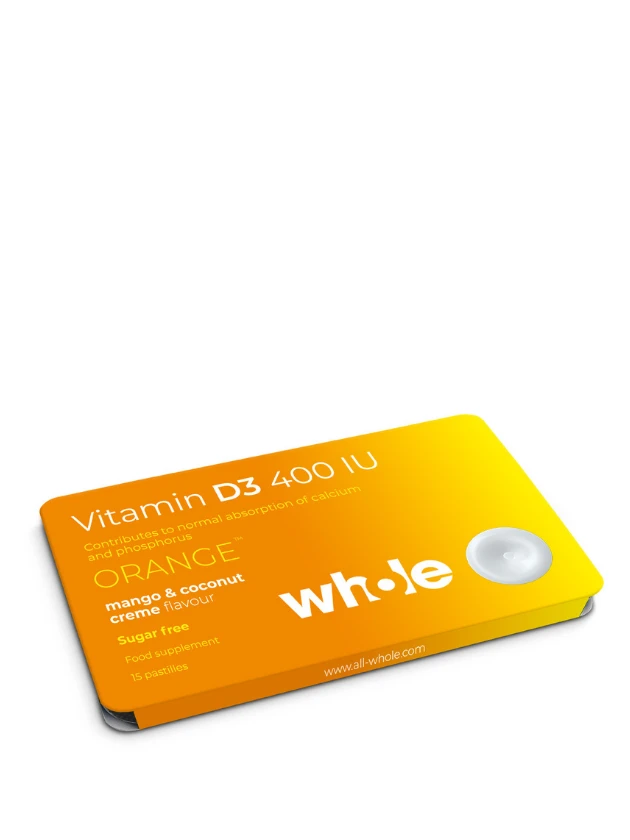 WHOLE Vitamin D3 400 IU pastilas, 15 gab.