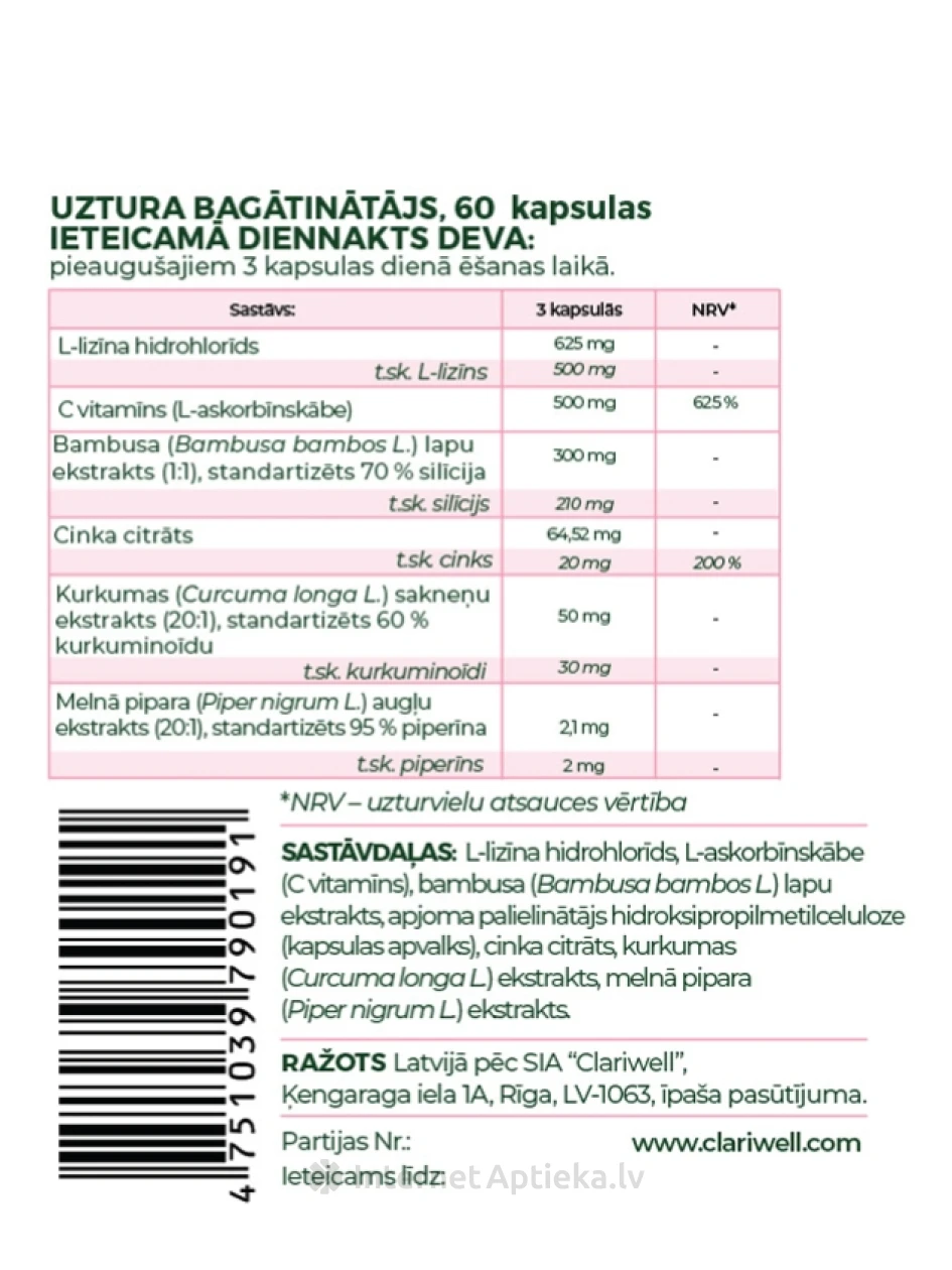 CLARIWELL® DERMOKLER ādas veselībai, 60 kapsulas | internetaptieka.lv