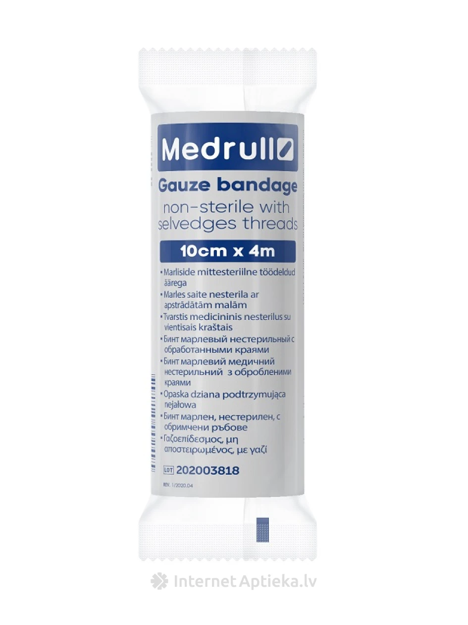 Medrull марлевая повязка - нестерильная, 4 м х 10 см | internetaptieka.lv