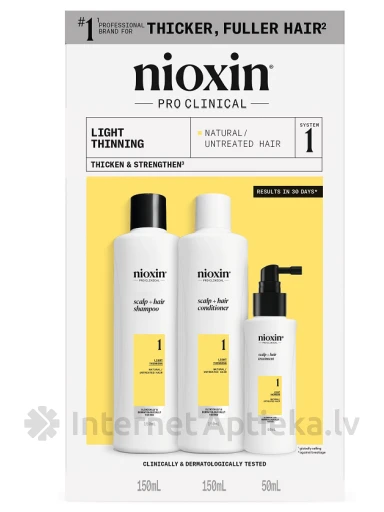 NIOXIN SYS1 komplekt loomulikele juustele, millel on kerge hõrenemine, 150 ml+150 ml+50 ml | internetaptieka.lv