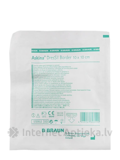 Askina DresSil Border пластырь 10 х 10 см, стерильный, 1 шт. | internetaptieka.lv