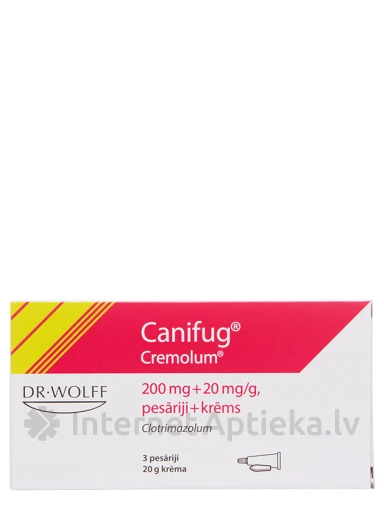 Canifug Cremolum Kombi, vaginaalsed ravimküünlad 3 tk. + 2% koort 20 g | internetaptieka.lv