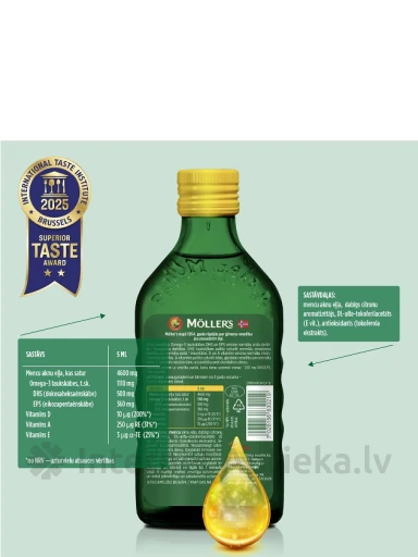 Möller′s Omega-3 zivju eļļa ar citronu garšu, 250 ml | internetaptieka.lv